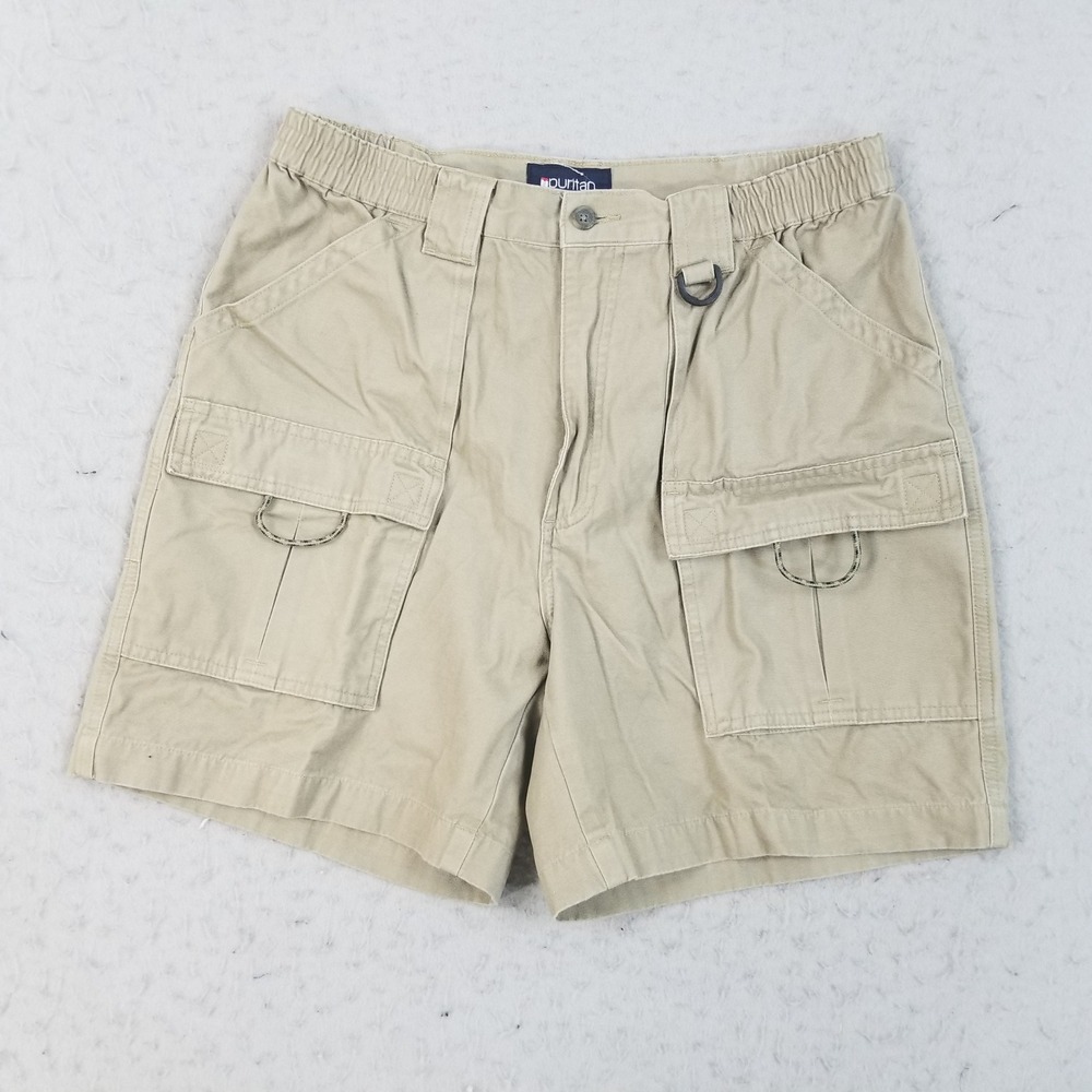 Puritan Cargo Shorts Men 32 Tan Khaki Elastic Waist Cotton Utility Outdoor Gorp
